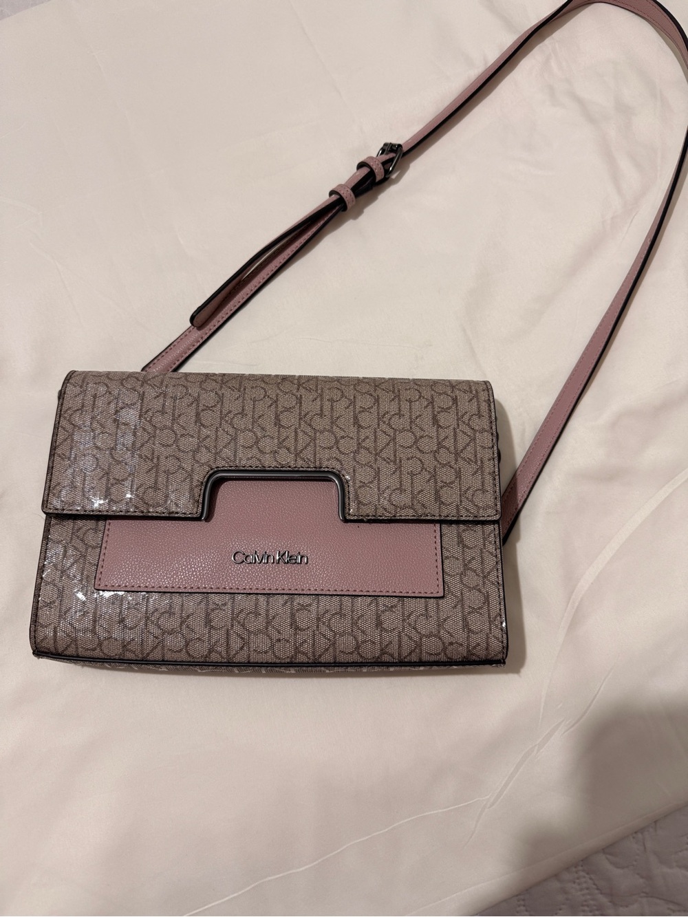 Calvin Klein Monogram Crossbody in Dusty Rose and Taupe